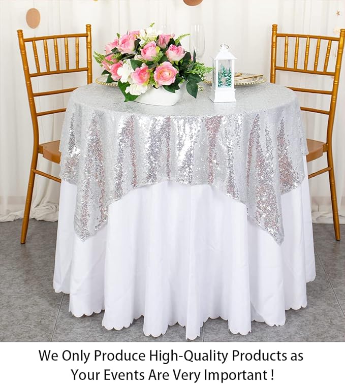 ShinyBeauty Sequin Tablecloth-Silver Sequin Table Overlay and Sequin Tablecloth/Linen for Wedding/Party/Event/Decoration 54inx54in