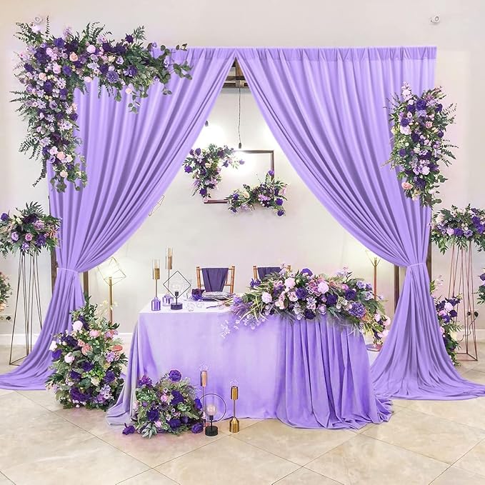 AK TRADING CO. 10 feet x 8 feet IFR Polyester Backdrop Drapes Curtains Panels with Rod Pockets - Wedding Ceremony Party Home Window Decorations - Lavender