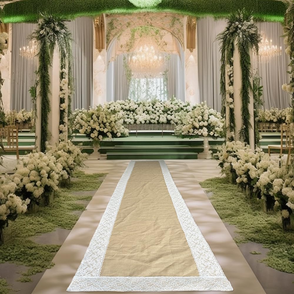 Natural Burlap Aisle Runner for Wedding Ceremony, 3ft x 33ft Wedding Aisle Ru...
