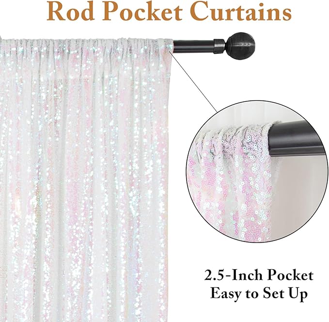 ShinyBeauty 2PCS 4x7FT Iridescent White Sequin Backdrops| Sparkle Photo Background for Parties & Events | Elegant & Durable Shimmer Backdrop Curtain Panels