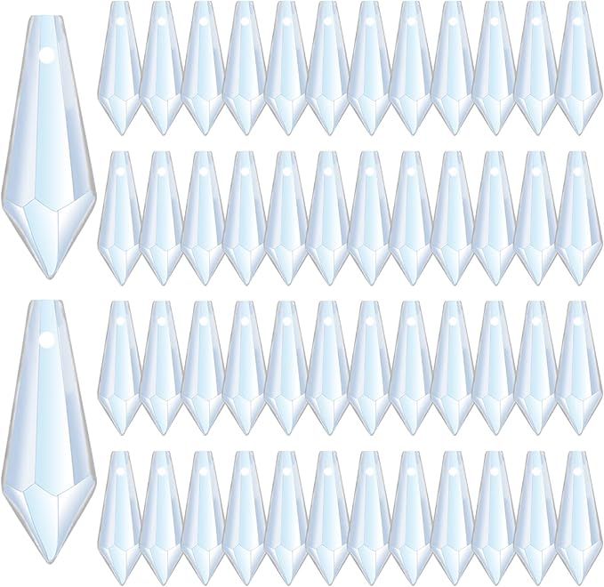 H&D 50pcs 38mm Crystal Icicle Pendant Chandelier Prisms Drops Lamp Candle Holders Curtain DIY Parts(Clear)