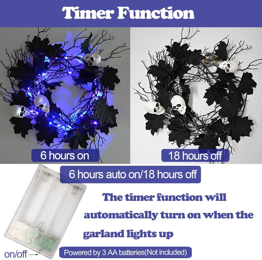 Halloween Black Garland with Timer 2 Pack 6 Feet Dead Branch Garland Lights w...
