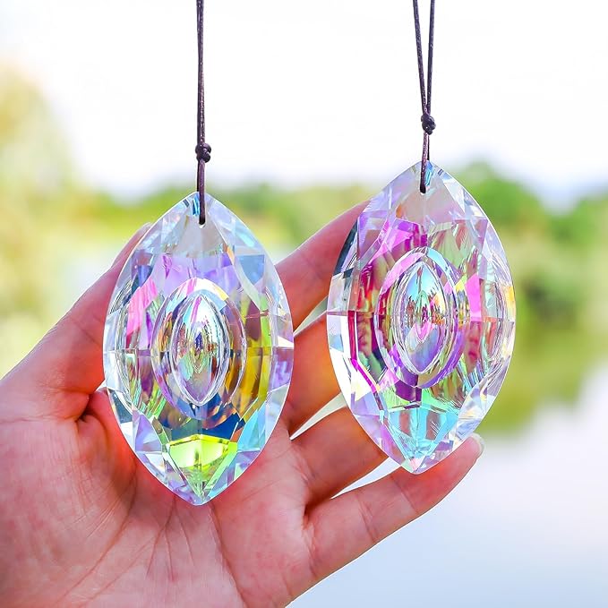 5Pcs 3-inch Crystal Sun Catcher Prisms for Windows Garden Patio,AB Colored Hanging Suncatchers with Glass Prism Rainbow Maker Ideal