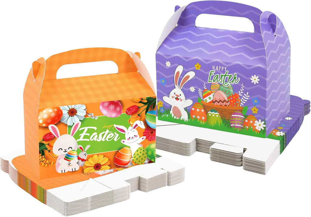 DERZIFUN 20 Pack Easter Treat Boxes with Handle, 6.5" x 3.5" x 6.5" Gable Boxes for Party Favors, Candy, Desserts, Easter Decorations