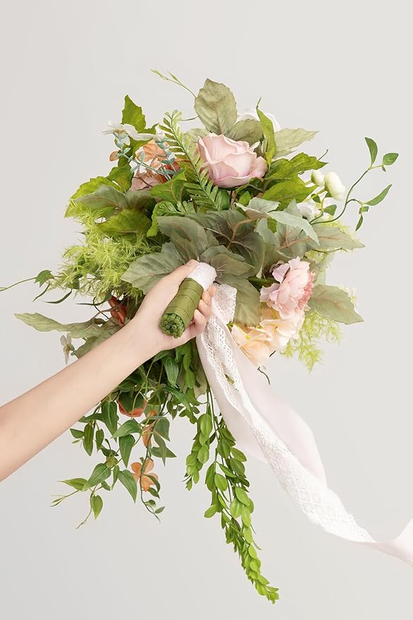 Ling's moment Pink Bride Bouquet - 15 Inch Wedding Blush Garden Artificial Flowers for Bride