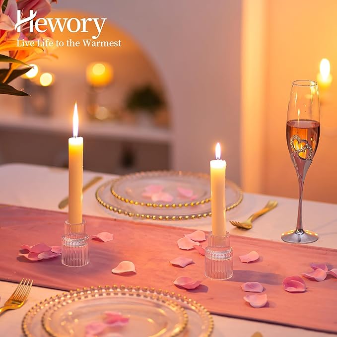 Candle Holder Glass Candlestick Holders: Hewory 10PCS Clear Taper Candle Holders Bulk for Table Centerpiece, Glass Candle Holder Candle Stick Holder Decor for Christmas Wedding Party Bridal Showers