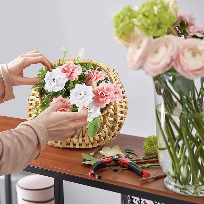 Taiyin 18 Pack Rattan Flower Girl Basket Small Half Moon Straw Wicker Basket with Handle Ideal for Wedding Flower Girl,Picnic,Garden Storage and Home Decor (Nature)