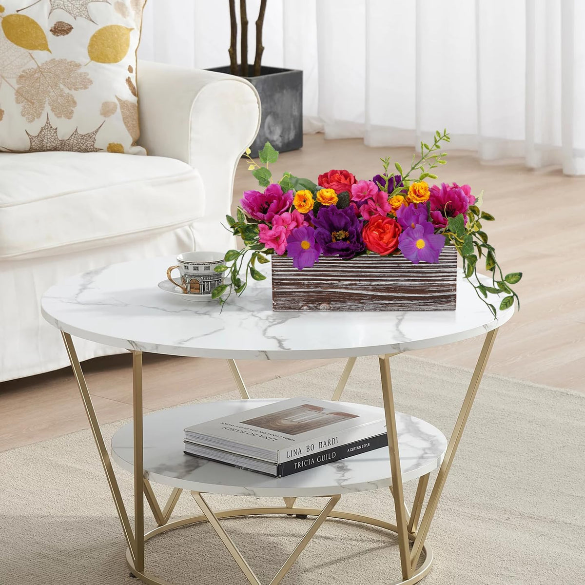 dilatata flower arrangement with wooden vase 10" artificial, package contents