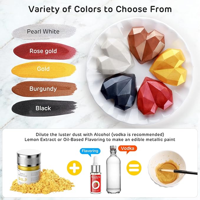 Nomeca Edible Luster Dust, 8 Grams Food Grade Gold Cake Dust Metallic Shimmer Christmas Food Coloring Powder for Cake Decorating, Baking, Fondant, Gumpaste, Chocolate, Candy, Drinks, Cookies - Gold