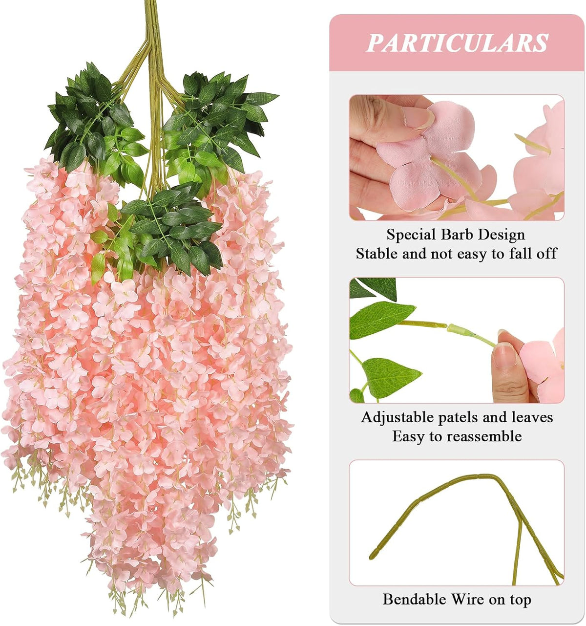 pauwer wisteria hanging flowers, 24pcs artificial wisteria, blush shown in use