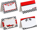 Affrolling 48 Pcs Race Car Food Labels Signs Folded Place Cards for Table Setting Blank Name Cards Birthday Party First Lap Around the Track Birthday Decorations