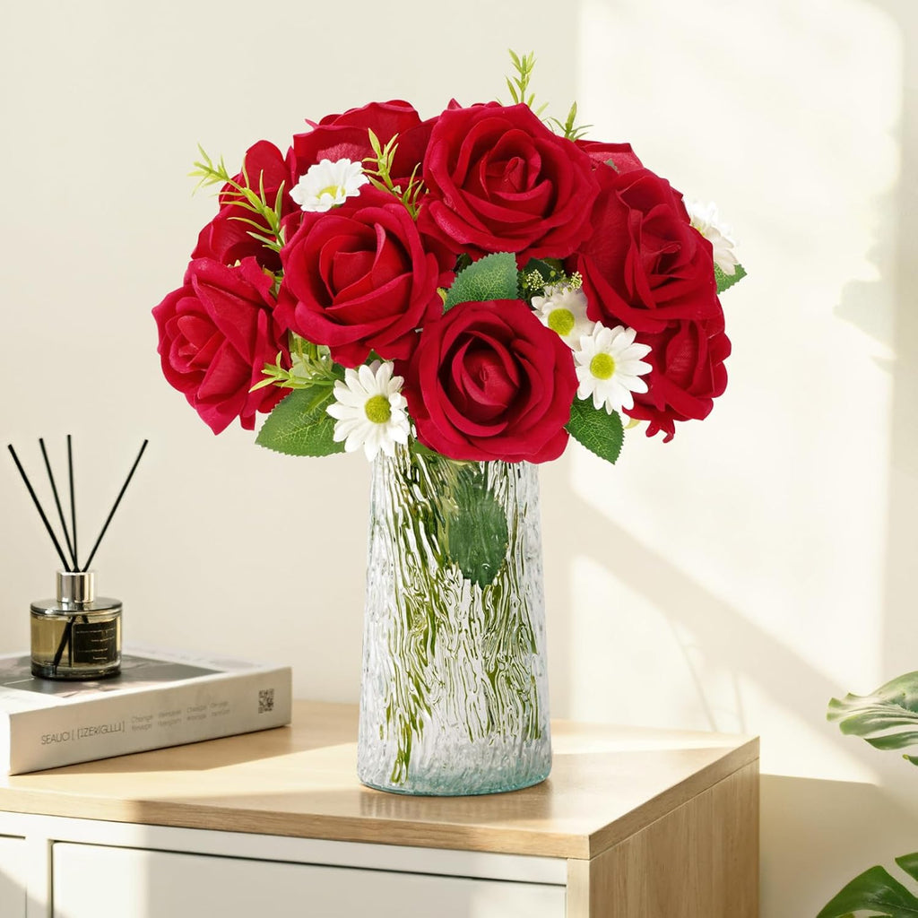 Lifewit 10 Pcs Red Artificial Roses Flowers in Bulk, Fake Long Stem Silk Roses for DIY Wedding Bouquets, Centerpieces Arrangements, Valentine Decorations