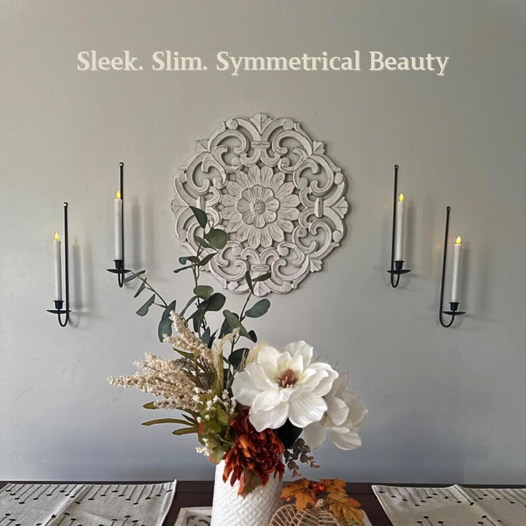 Batoslee Wall Candle Holder Set of 2, Black Metal Wall Mount Candle Sconces | Stylish Candlestick Holders, Modern Flameless Candle Stick Holder, Wall Decoration for Fireplace, and Christmas Decor