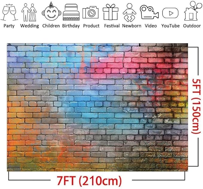 LTLYH 7x5ft Colorful Brick Wall Photo Backdrop Colorful Graffiti Brick Wall Backdrop Urban Street Art Background for Photography Hip Hop Party Graffiti Theme Event Studio Wall Decor Backdrop 081