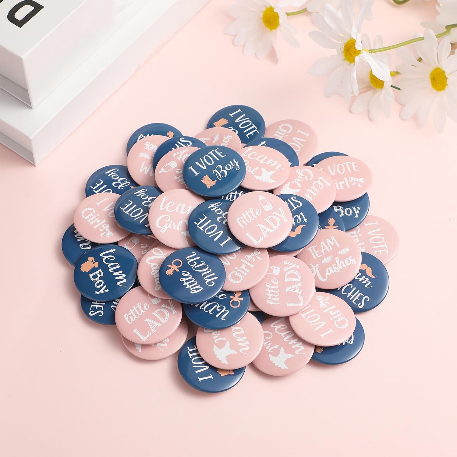80 Pcs Gender Reveal Button Pins, Team Boy or Girl Pins, Pink Blue Button Pin for Baby Shower Party Favors Gender Reveal Party Supplies.1.5 Inch