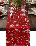 Christmas Snowflakes Cotton Linen Table Runner for Dining Kitchen, Red Xmas Winter Snow Wedding Outdoor Party Tablerunners Decoration, New Year Dresser Scarf Coffee Tablecloth Runners 13x72 Inches