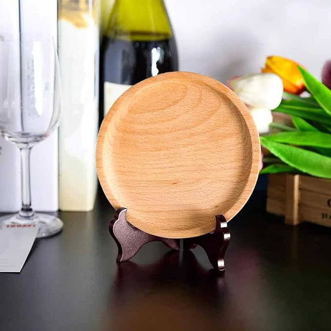 Tatuo 4 Packs Wooden Display Stand Decorative Plate Stands for Display Picture Frame Holder Easels