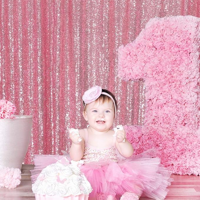 Eternal Beauty Fuchsia Pink Sequin Backdrop, 8x8 Ft Glitter Background Curtains for Shimmer Photography Party Wedding Birthday Back Drop Decor