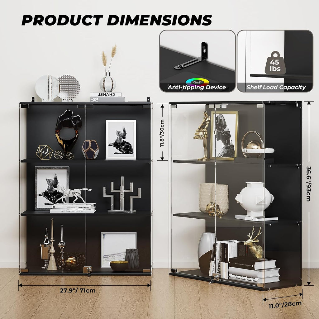 versiontech. glass display cabinet with rgb led lights shown in use