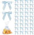 50Pcs Baby Blue Twist Tie Bows for Gift Wrapping 2.5" Satin Ribbon Bow for Treat Bags Cake Balloons Birthday Party Favors Wedding Decorations