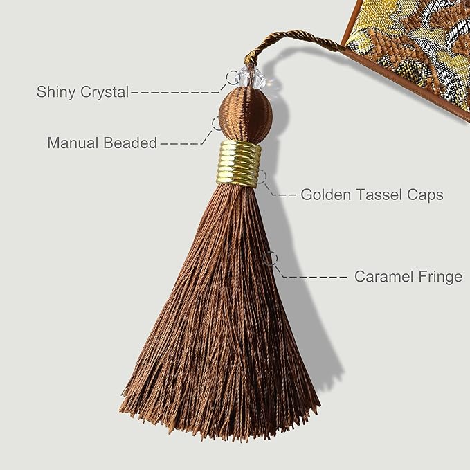 Elegant Floral Chenille Gold Jacquard Table Runner Advanced Caramel-Color with Tassels (60-inches)