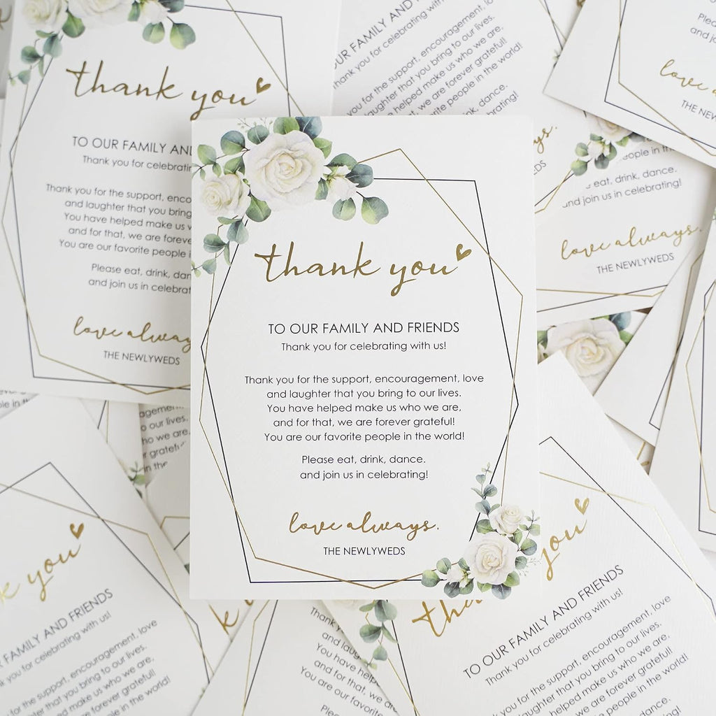 HUIHUANG Wedding Thank You Place Setting Cards, 50 Pieces Wedding Favors Place Cards for Table Setting, Receptions, Dinner Parties, Events and Celebrations (4 X 6 in, Eucalyptus)