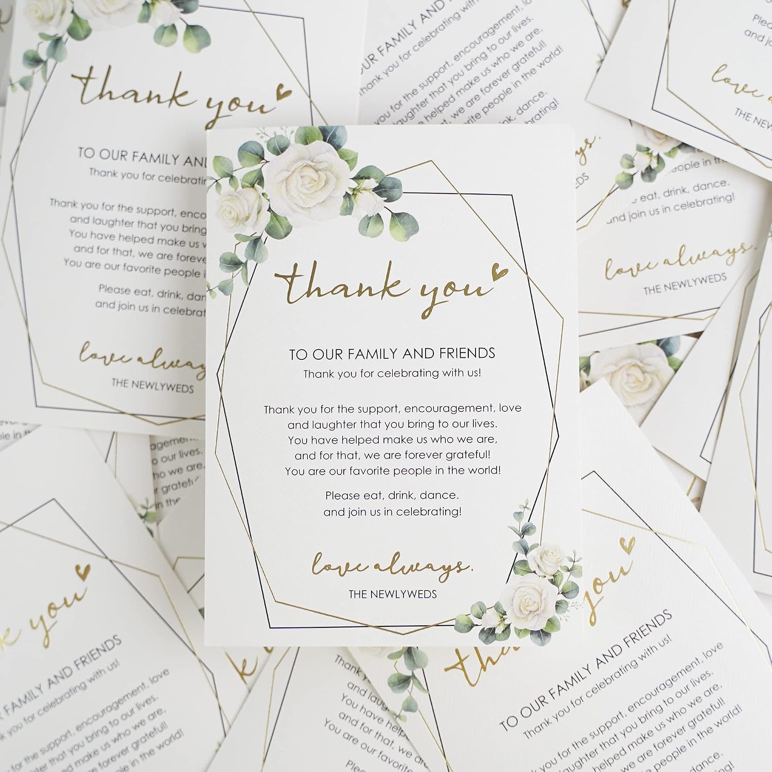HUIHUANG Wedding Thank You Place Setting Cards, 50 Pieces Wedding Favors Place Cards for Table Setting, Receptions, Dinner Parties, Events and Celebrations (4 X 6 in, Eucalyptus)
