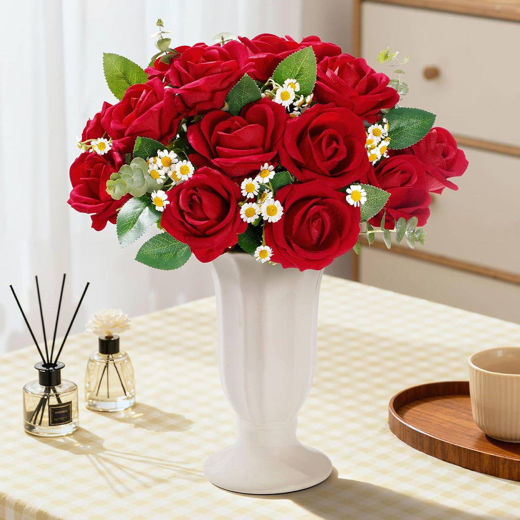 Lifewit 10 Pcs Red Artificial Roses Flowers in Bulk, Fake Long Stem Silk Roses for DIY Wedding Bouquets, Centerpieces Arrangements, Valentine Decorations