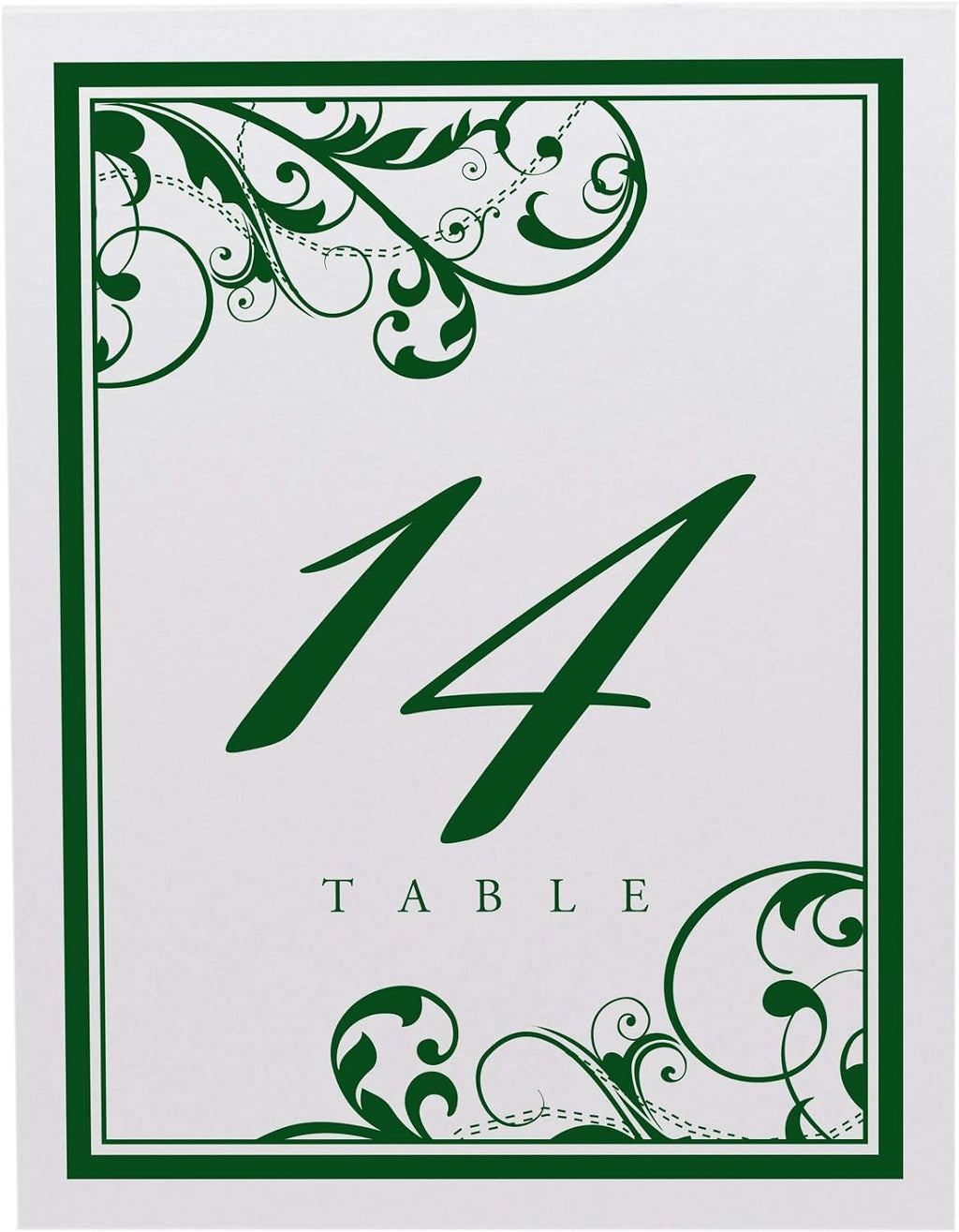 Scribble Vintage Swirl Table Numbers, Hunter Green, 1-125 | Double Sided Tent or For Use in a Stand - Wedding Receptions, Special Events, Parties, and Restaurants - Made in the USA