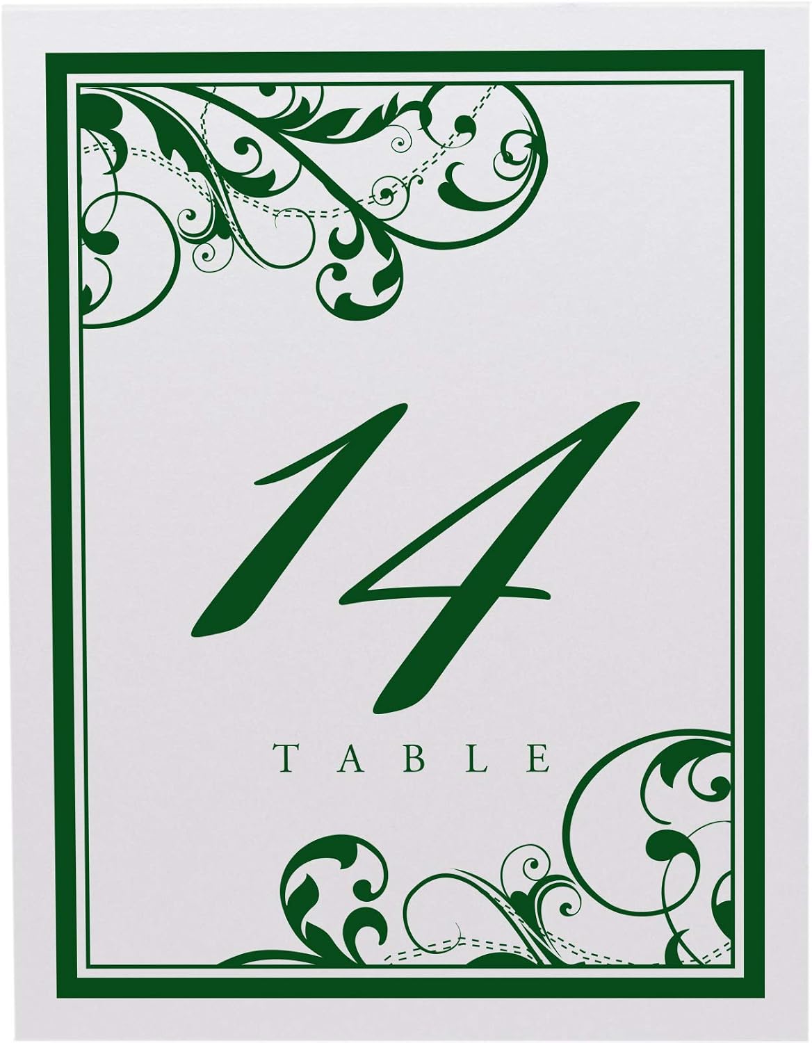 Scribble Vintage Swirl Table Numbers, Hunter Green, 1-125 | Double Sided Tent or For Use in a Stand - Wedding Receptions, Special Events, Parties, and Restaurants - Made in the USA
