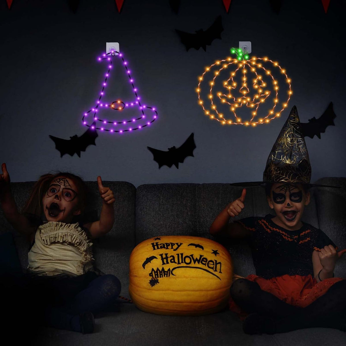 Halloween Window Lights, 2 Pack LED Waterproof Timer Indoor Decor