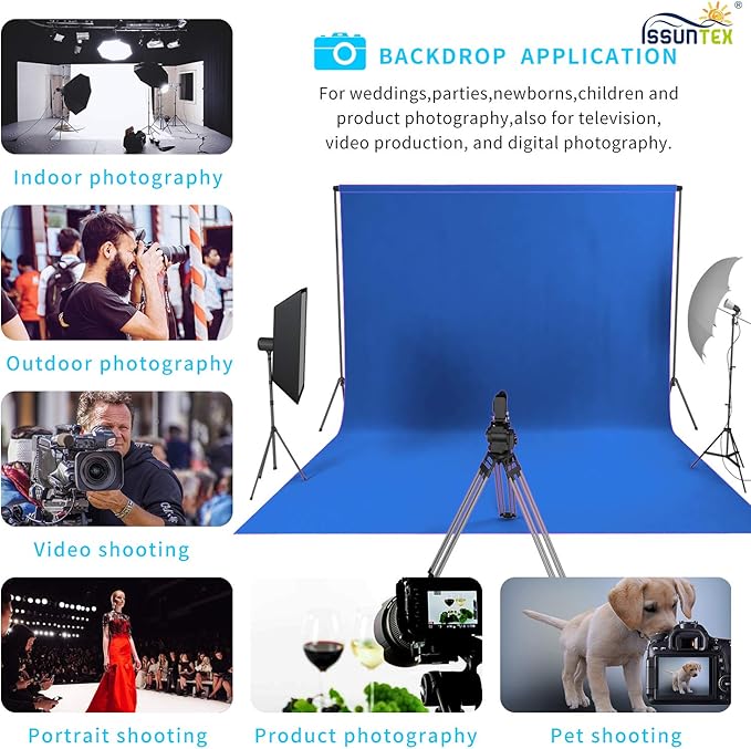 ISSUNTEX 6X9 ft Background Muslin Backdrop, Photo Studio, Collapsible High Density Screen for Video Photography and Television-Blue