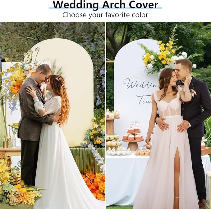 Hemmotop 7.2 ft Arch Backdrop Cover (One Piece Double Color), White and Light Beige Spandex Arch Stand Covers, Fabric Stretchy Background for Balloon Arches, Wedding, Birthday Party, Baby Shower