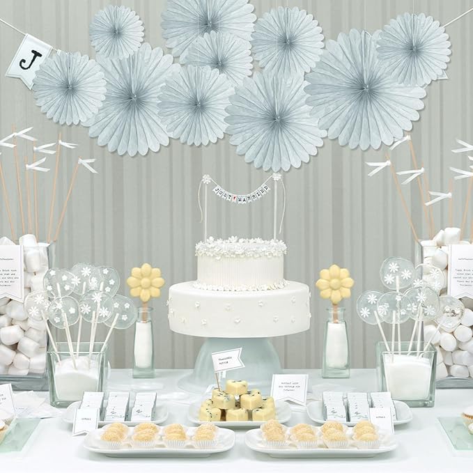 20 Pcs Gary Hanging Paper Fan, Hanging Honeycomb Round Paper Fans for Weddings, Birthdays, Christmas, Baby Showers, Classroom, Events Ceiling Party Supplies Decorations
