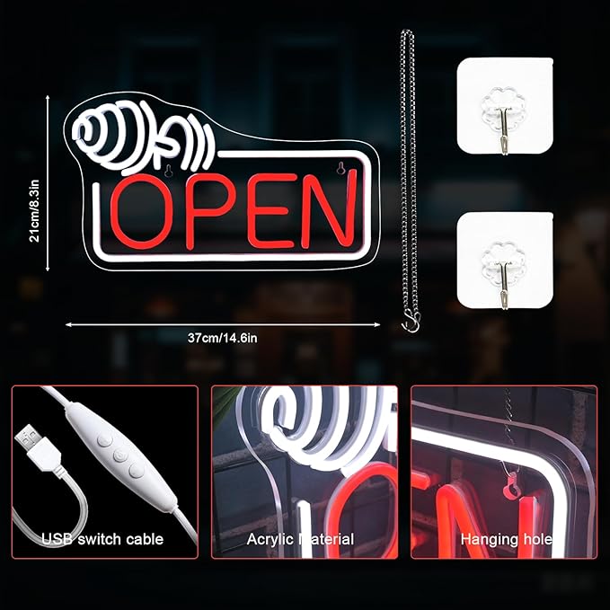 Lucunstar Barbell Open Neon Sign,Dimmable USB Led for Gym Decor Red Barbell Neon Open Sign for Business Neon Lights Fitness Club Sign Gym Fitness Studio Decoration
