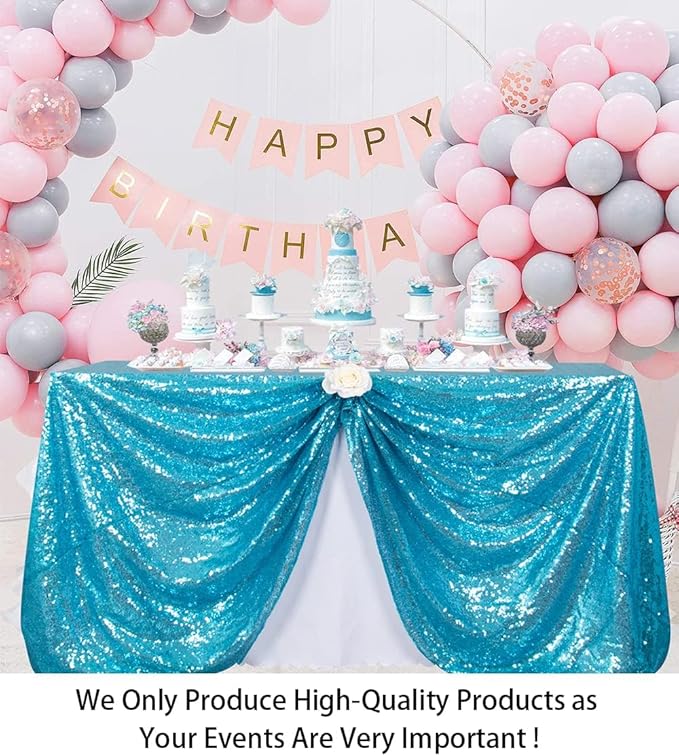 ShinyBeauty Sequin Tablecloth 72x72-Inch Turquoise Square Sequin Table Cover Aqua Glitter Table Cloth for Parties Sparkly Table Linens for Weddings Bridal Shower Birthday Party Event Table Decor