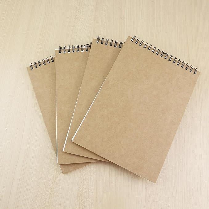 4 Pcs Top Bound Spiral Notebook,8.3 inch x 5.8 inch,60 Sheet,7mm College Ruled Paper,A5 Spiral Note Pads Memo Lined Notebook Journal for School and Office Supplies (Kraft)