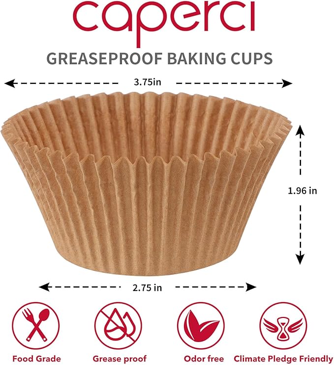 Caperci 150pcs Jumbo Muffin Liners for Baking - Natural Large Cupcake Liners, Unbleached Greaseproof Paper, Cupcake Wrappers for Party, Wedding, Birthday, Christmas