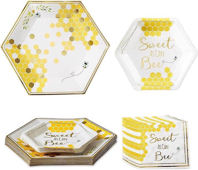 Kate Aspen Sweet as Can Bee 62 Piece Party Tableware Set (16 Guests)