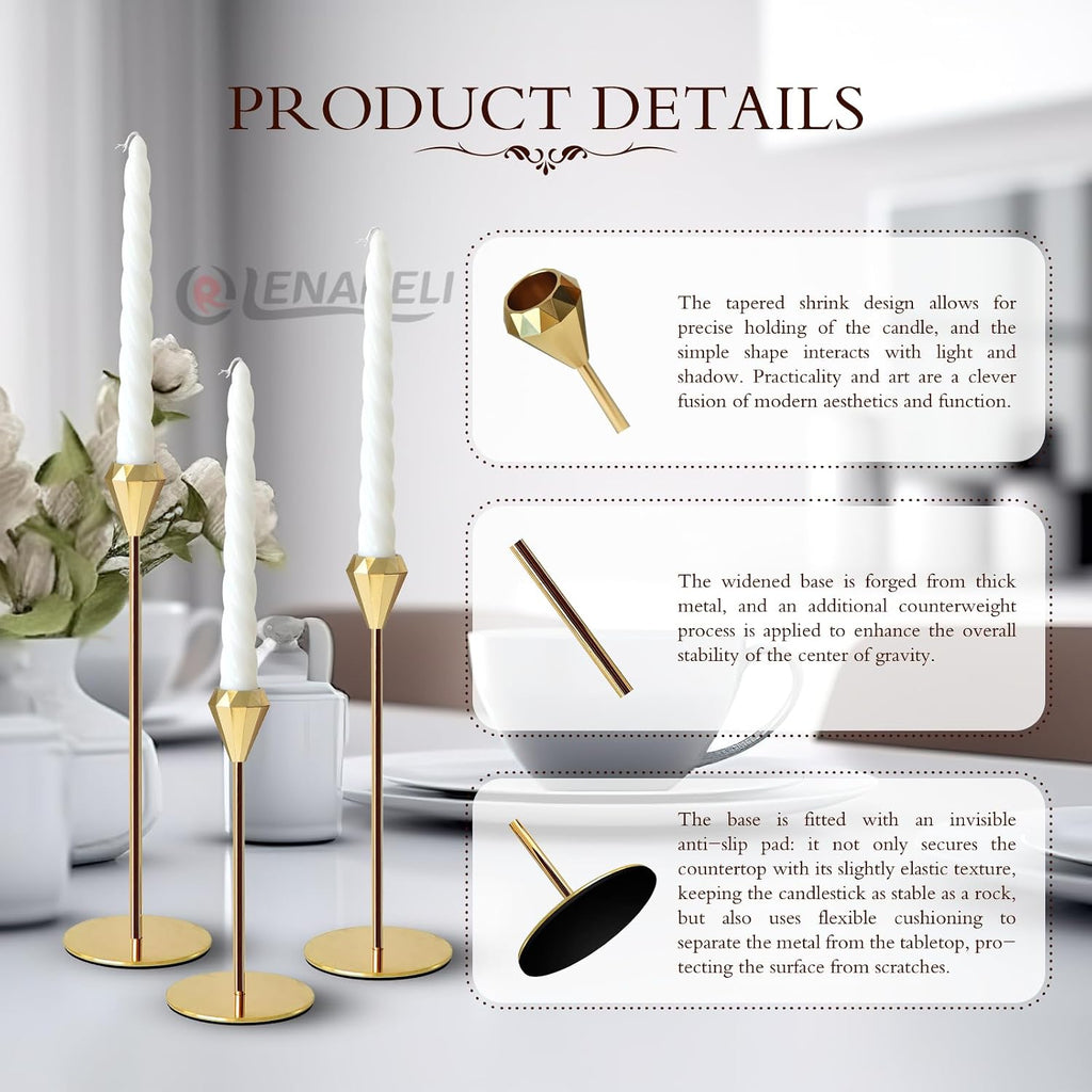 2 Sets 6 Pcs(Including Taper Candles) Rose Gold Metal Taper Candle Holders Candlestick Holders, Vintage Modern Decorative Centerpiece Candlestick