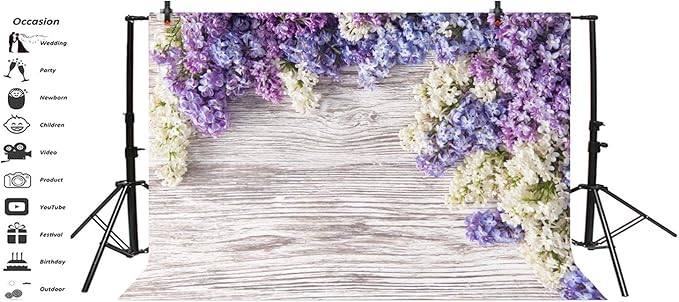 5x3ft Newborn Baby Wooden Plank Photography Backdrops Purple Lilac Flowers Bloom Bouquet Wooden Wall Girls Adults Portrait Photo Background Parties Events Decor Wallpaper Photo Studio Props