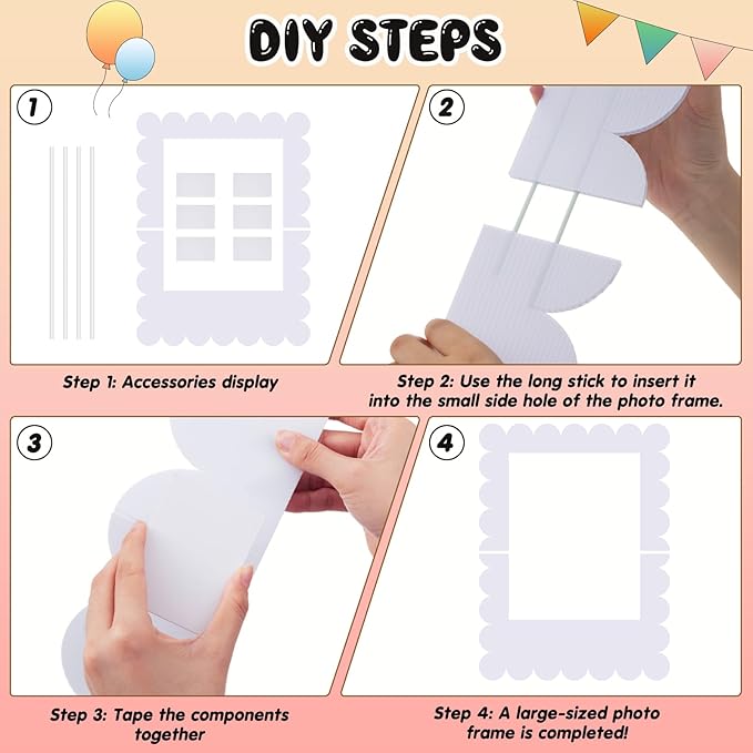 32 x 24 Inch Large Blank DIY Photo Booth Props Picture Frame Party Frame DIY Photo Booth Props Selfie for Birthday, Graduation, Christmas Holiday Party(White,Scalloped)