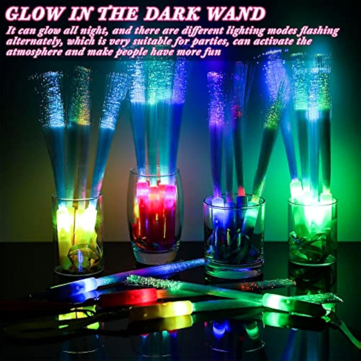 Junkin 800 Pcs Fiber Optic Wands Bulk, LED Glow Sticks with Batteries