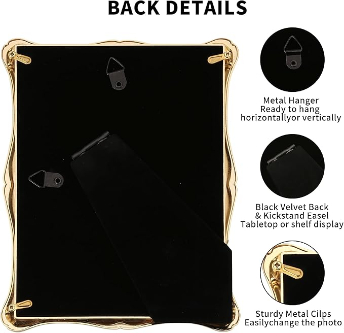 8 x 10'' Premium Alloy Gold Photo Frame with Acid Free 5x7'' Mat - High-End Décor Metal Frames 5x7'' with Black Velvet Back