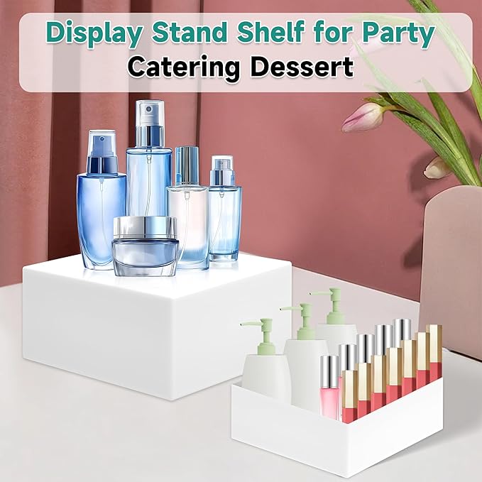 6Pcs Buffet Risers,Food Risers for Buffet Table Display Stand Shelf for Party Catering Dessert Jewelry Collectibles Acrylic Cube Boxes Display Nesting Risers (white-S(5,6,6.8,7,7.5,8)