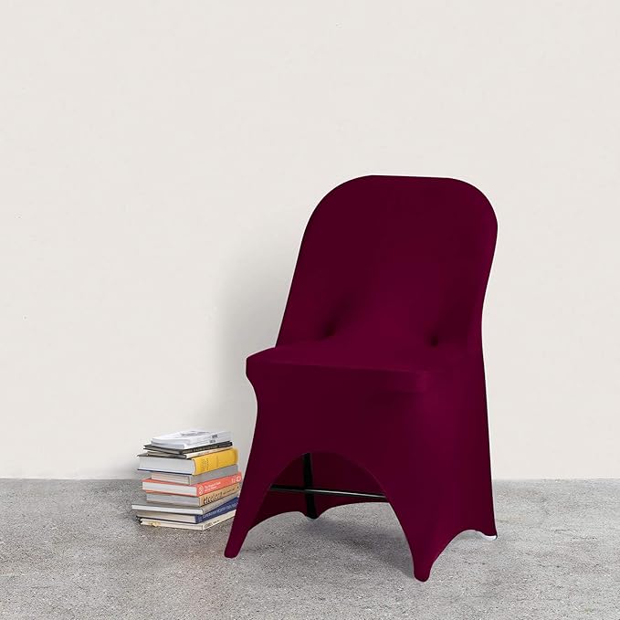 Peomeise Stretch Spandex Folding Chair Cover with Open Back for Wedding Party Dining Banquet Event (Burgundy with Open Back,6pcs)