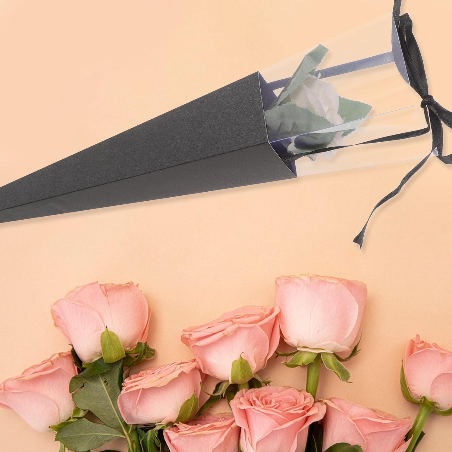 Toyvian 10 Pcs Single Rose Sleeve Bouquet: Single Flower Sleeve Wrapping Bags, Paper Rose Packaging Bags for Valentine's Day, Mother's Day,wedding (black,without Flowers)