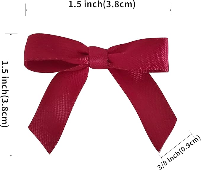 50pcs 1-1/2" Burgundy Satin Ribbon Bows Without Twist Ties Giant Bows for Christmas Holiday Gift Packing&Wrapping (Burgundy)