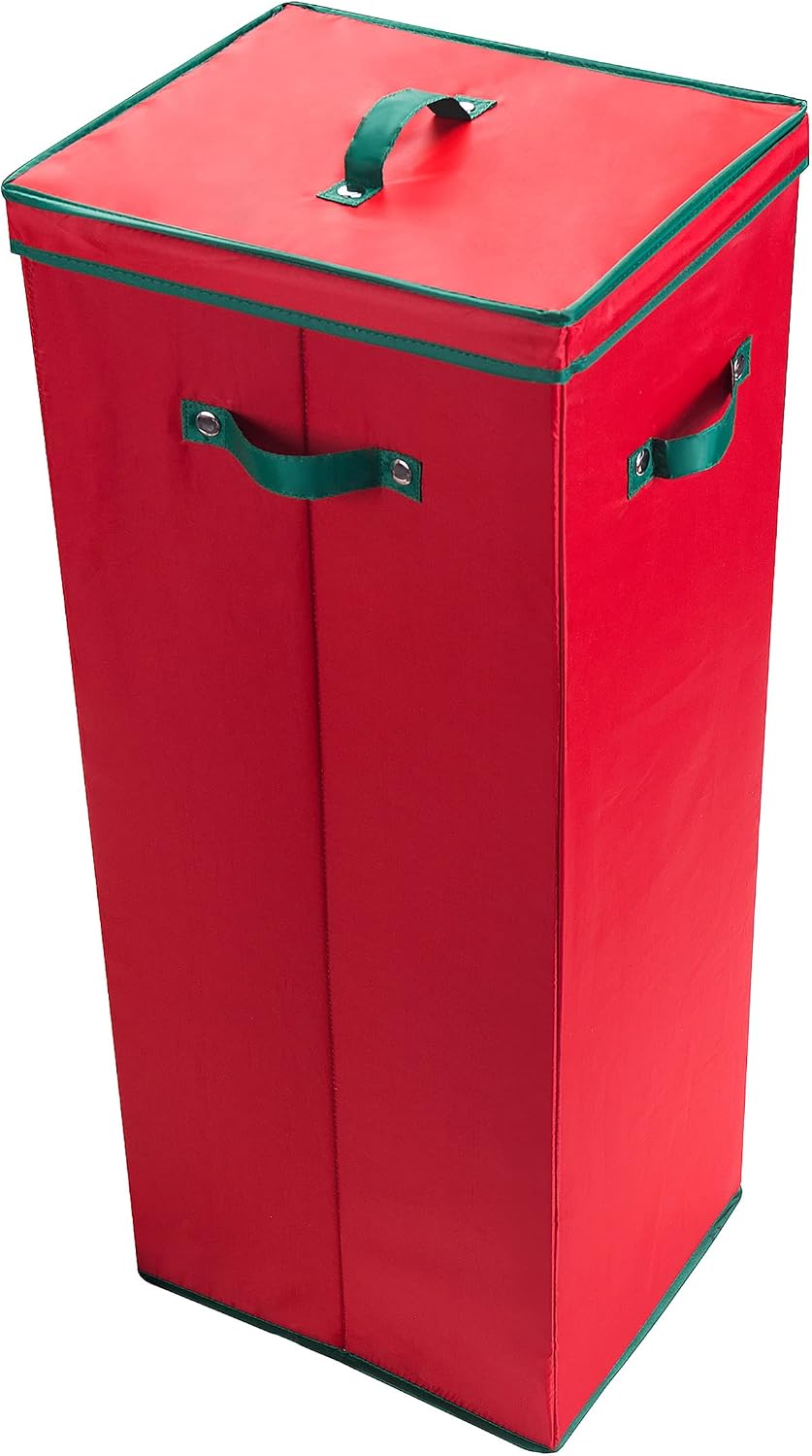 Wrapping Paper Storage Box- Holds 20 Rolls of 30” Gift Wrap-Upright Container with Lid, Dividers & Handles-Christmas & Birthday Wrap by Elf Stor (Red)