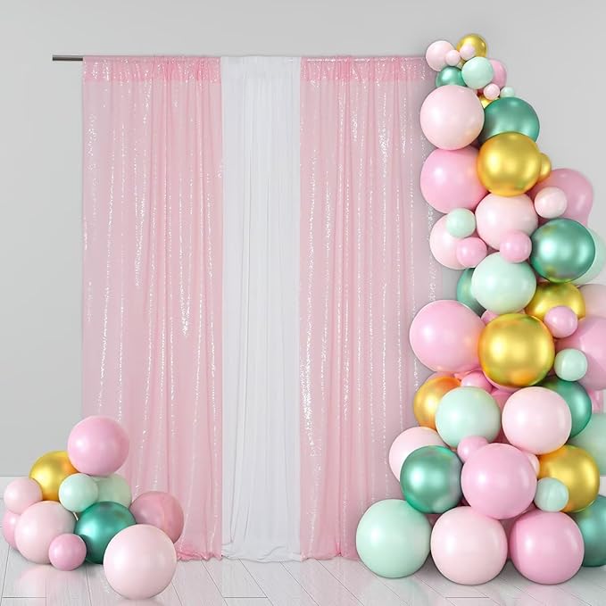 Eternal Beauty Sequin Backdrop Curtains, 2x8 Ft-2 Panels Pink Back Drop for Shimmer Photography Party Wedding Birthday Decor